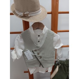 Guy Laroshe Σετ βάπτισης Μπεζ γιλέκο με Λαδί Παντελόνι